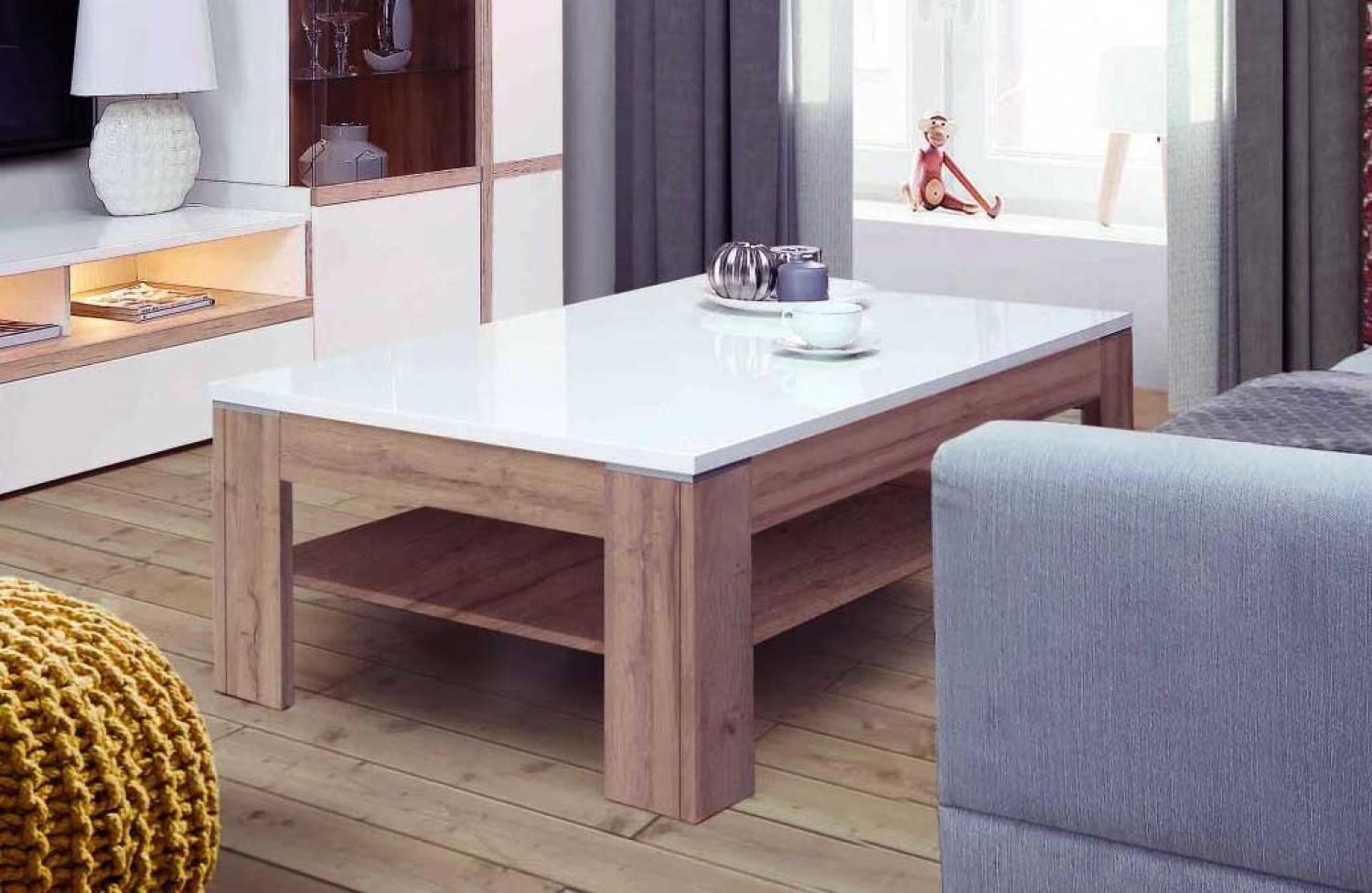 Couchtisch Ziertisch Wohnzimmer 120x75cm weiß bianco eiche weiß Hochglanz Bild 1