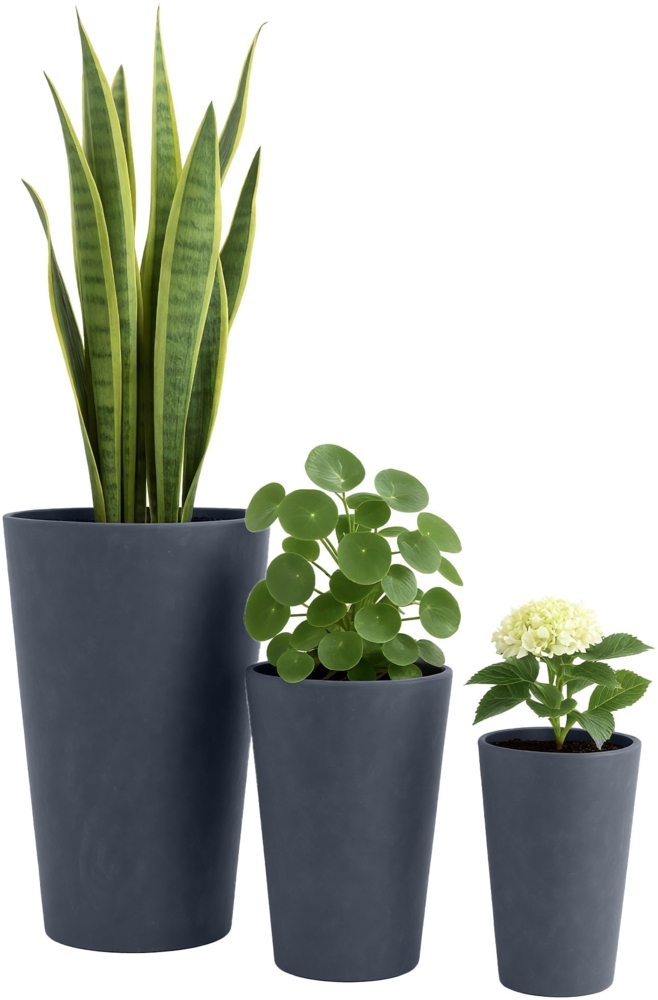 CLP 3er Set Pflanzkübel rund wetterbeständig in Steinoptik mit Ablauf,anthrazit Bild 1