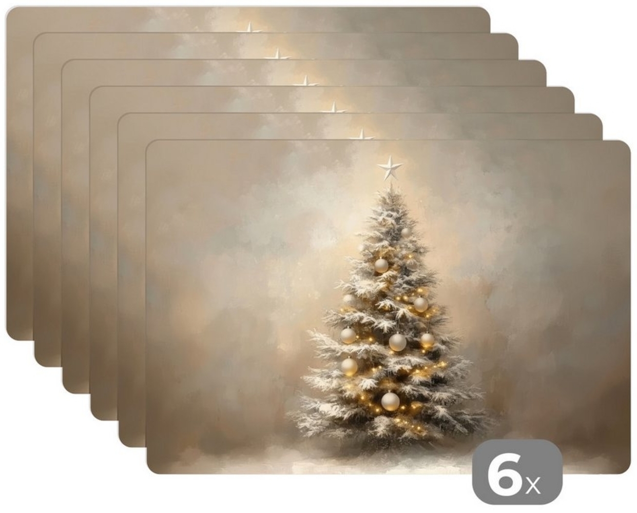 MuchoWow Platzset Weihnachten - Weihnachtsbaum - Schnee - Kunst, (6-St), Platzsets, Tischset, Abwaschbar, Tischsets, Platzdeckchen Bild 1