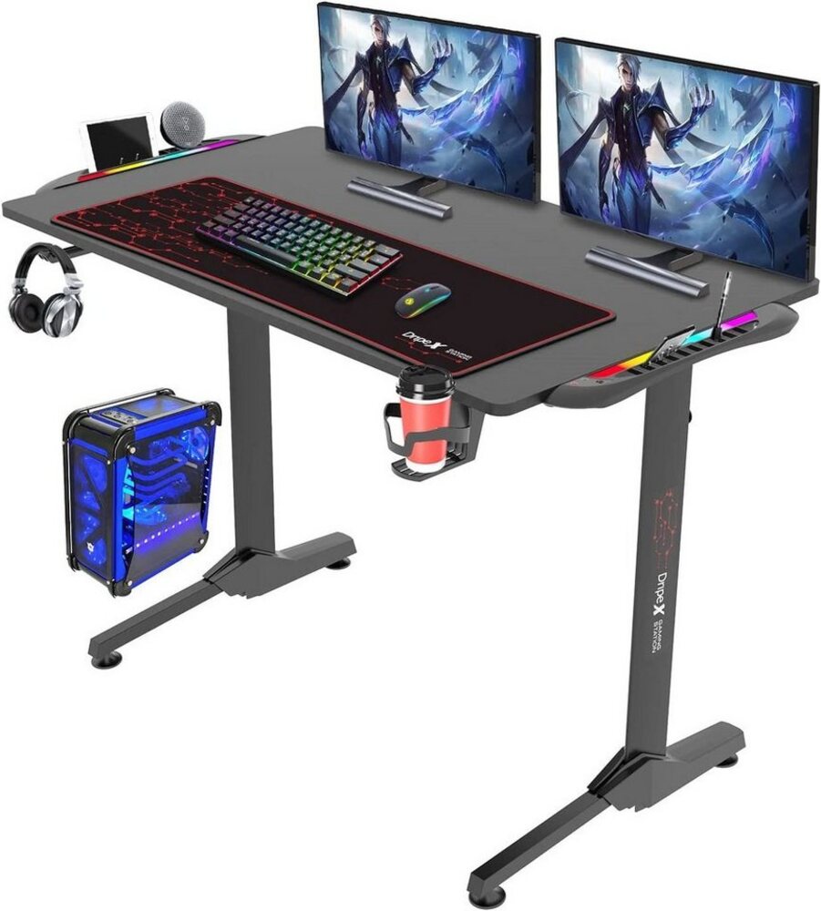 Dripex Schreibtisch Gaming Tisch mit LED ergonomischer Computertisch Bild 1