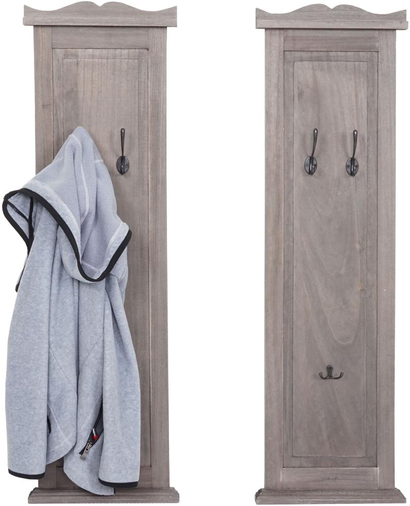 2er-Set Garderobe T33, Wandgarderobe Garderobenpaneel, Wandhaken Holz 109x28x4cm ~ grau-braun shabby Bild 1