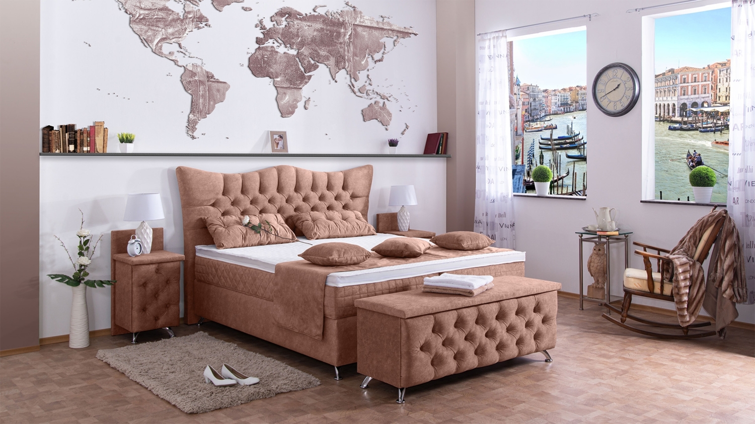 Meisterbetten Boxspringbett Rixi 240x220 in DS-Altrosa, Matratzenbezug Optiflex, Ergoflex-Topper Bild 1