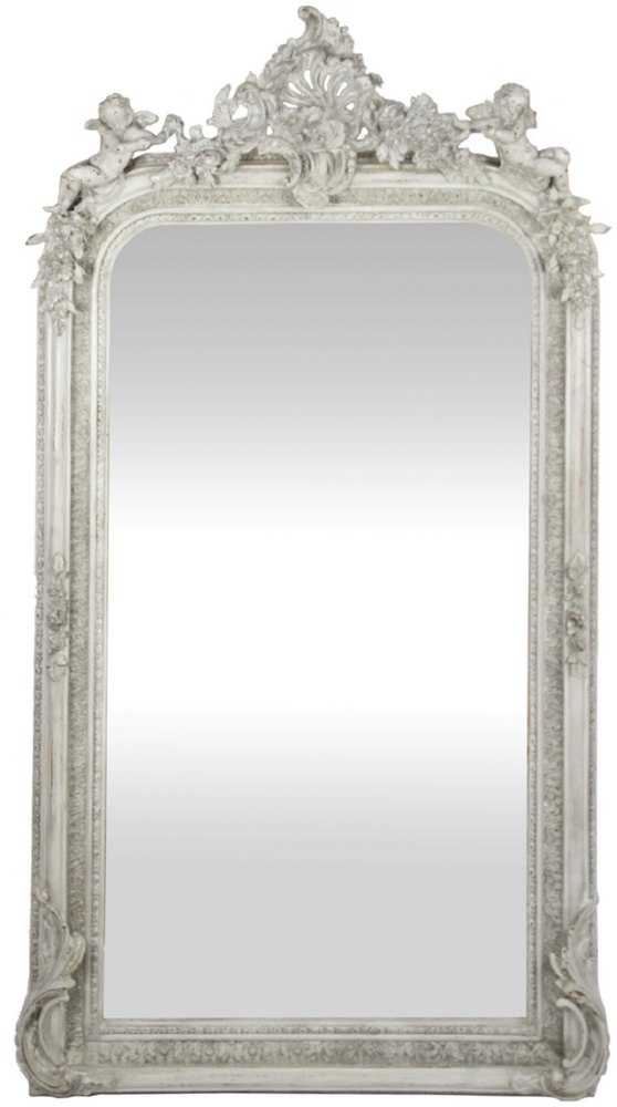 Casa Padrino Barock Wandspiegel Antik Weiß 85 x H. 160 cm - Prunkvoller Barock Spiegel mit wunderschönen Verzierungen und dekorativen Engelsfiguren Bild 1