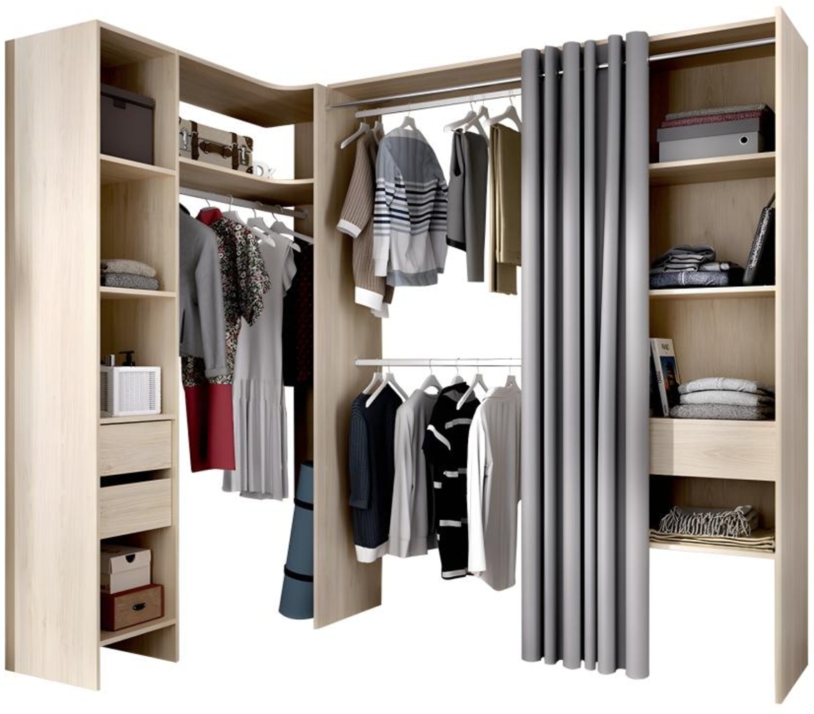 Vente-unique - Eckkleiderschrank Kleiderschranksystem - B. 164/214 cm - Eichefarben & Grau - GONTRAN Bild 1