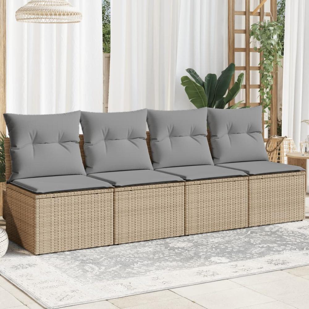 vidaXL Gartensofa mit Kissen 4-Sitzer Beige Poly Rattan 366089 Bild 1