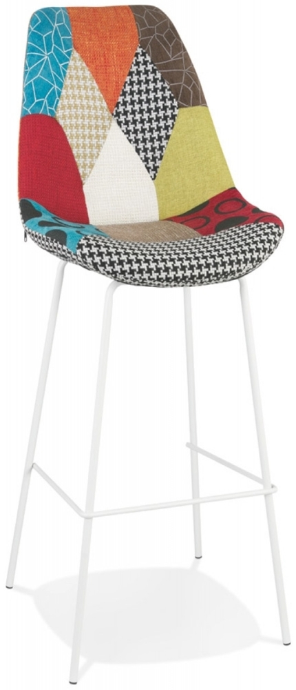 Barhocker CAPSUL | Barhocker bestehend aus einem leicht gepolsterten Sitz im Patchwork-Stil und einem weißen Metallgestell | Kadima Design Bild 1