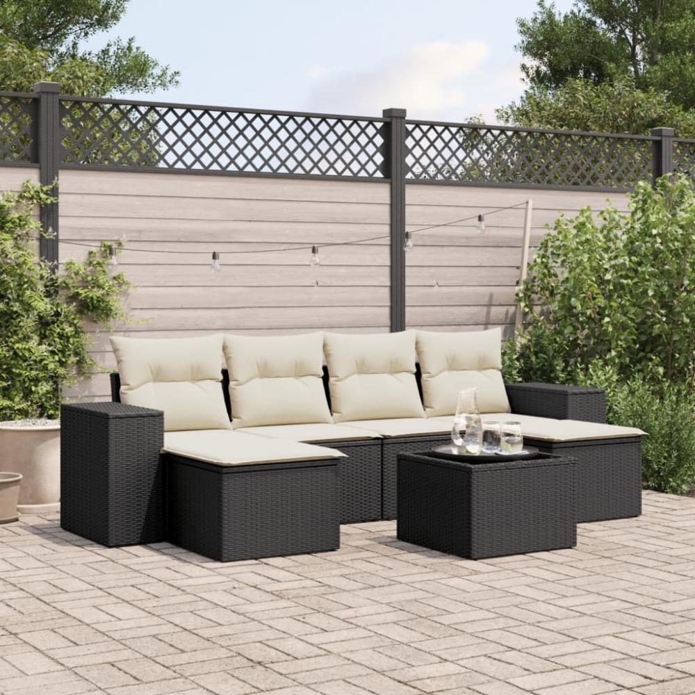 vidaXL 7-tlg. Garten-Sofagarnitur mit Kissen Schwarz Poly Rattan 3222925 Bild 1