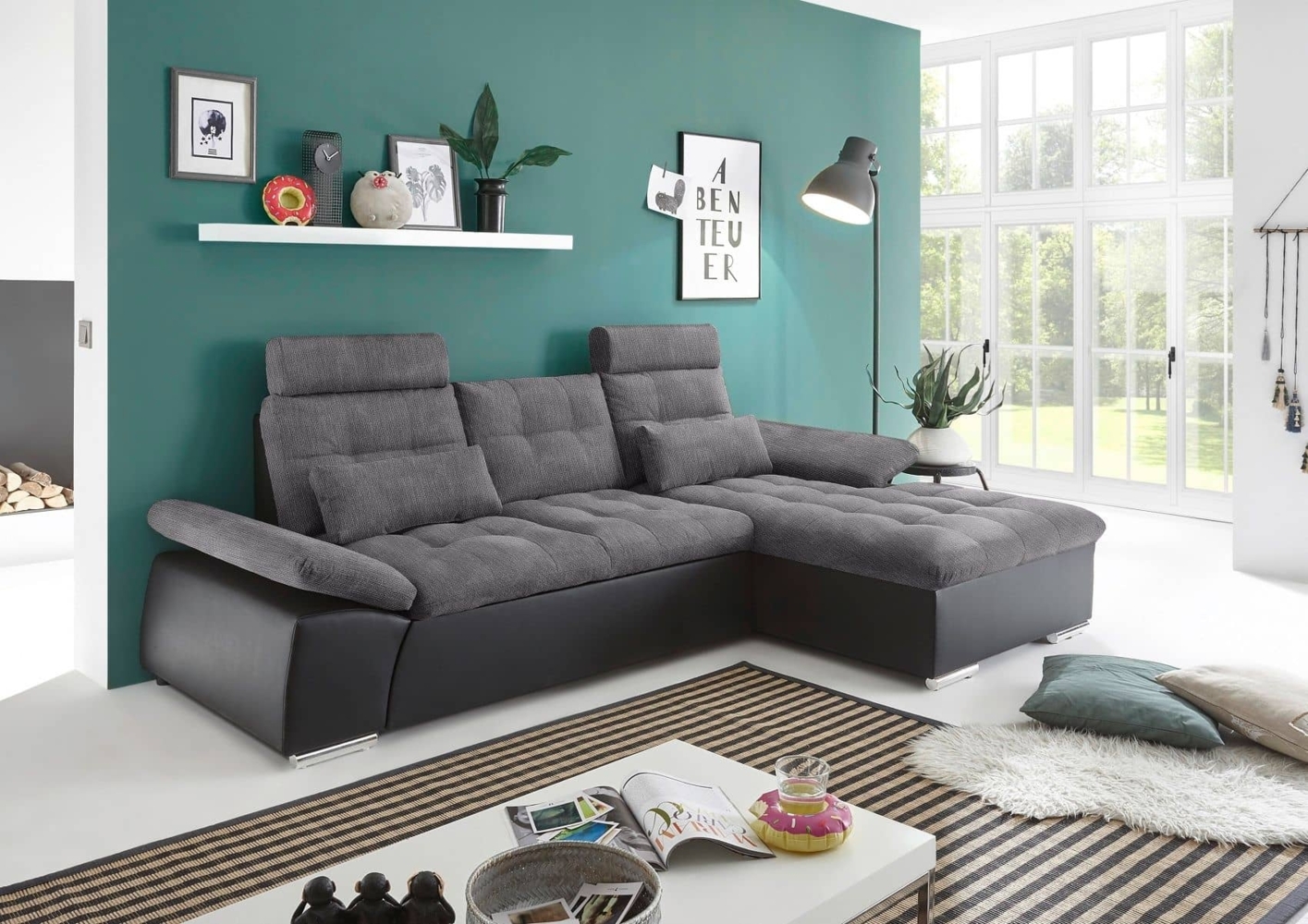 Bega Ecksofa R JAKARTA mit Schlaffunktion schwarz anthrazit Bild 1