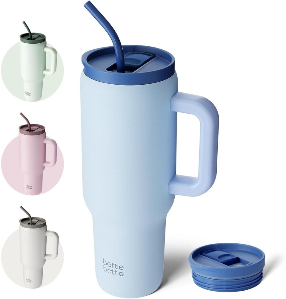 40oz(1.1L) Kaffeebecher Edelstahl Rosa, Griff Strohhalm, Thermosflasche BPA Frei Bild 1