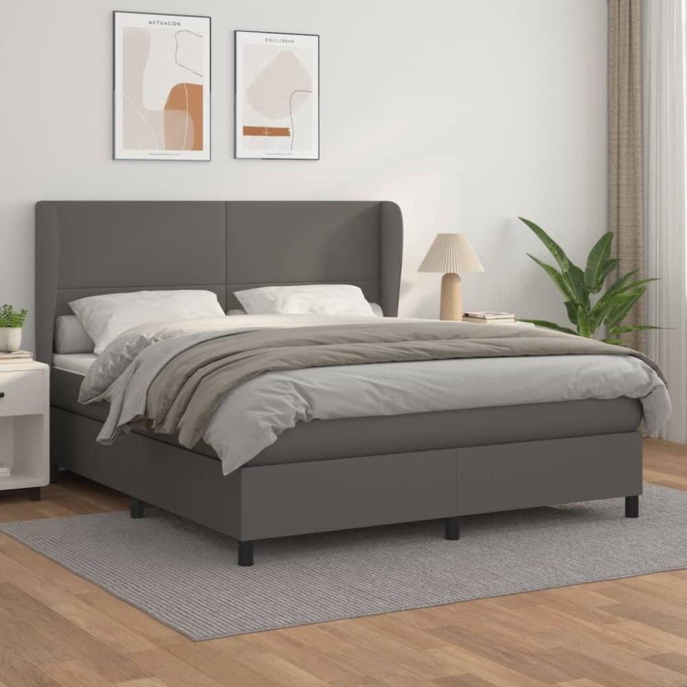 vidaXL Boxspringbett mit Matratze Grau 160x200 cm Kunstleder 3128923 Bild 1