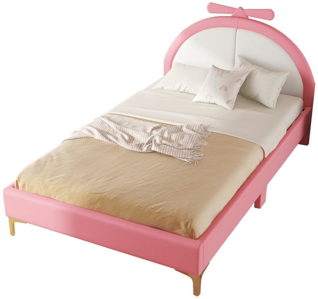 Flieks Kinderbett, Polsterbett Doppelbett 140x200cm mit Kunstleder Bezug rosa Bild 1