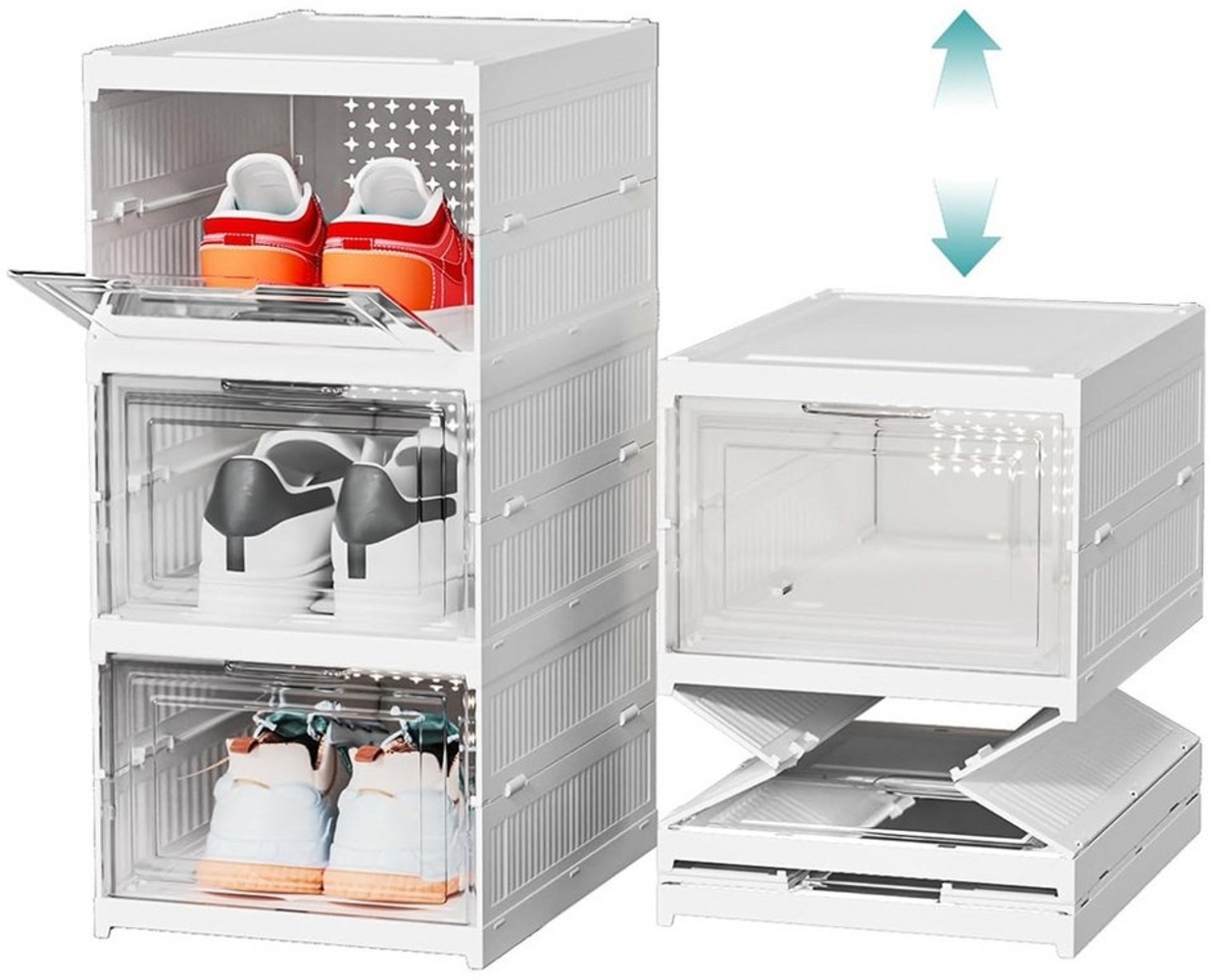NUODWELL Schuhbox Faltbar Schuhaufbewahrung, Schuhboxen Stapelbar mit Transparent Türen (3 St), für Schrank Wand Turnschuhe Stöckelschuhe, bis Größe 45 Bild 1