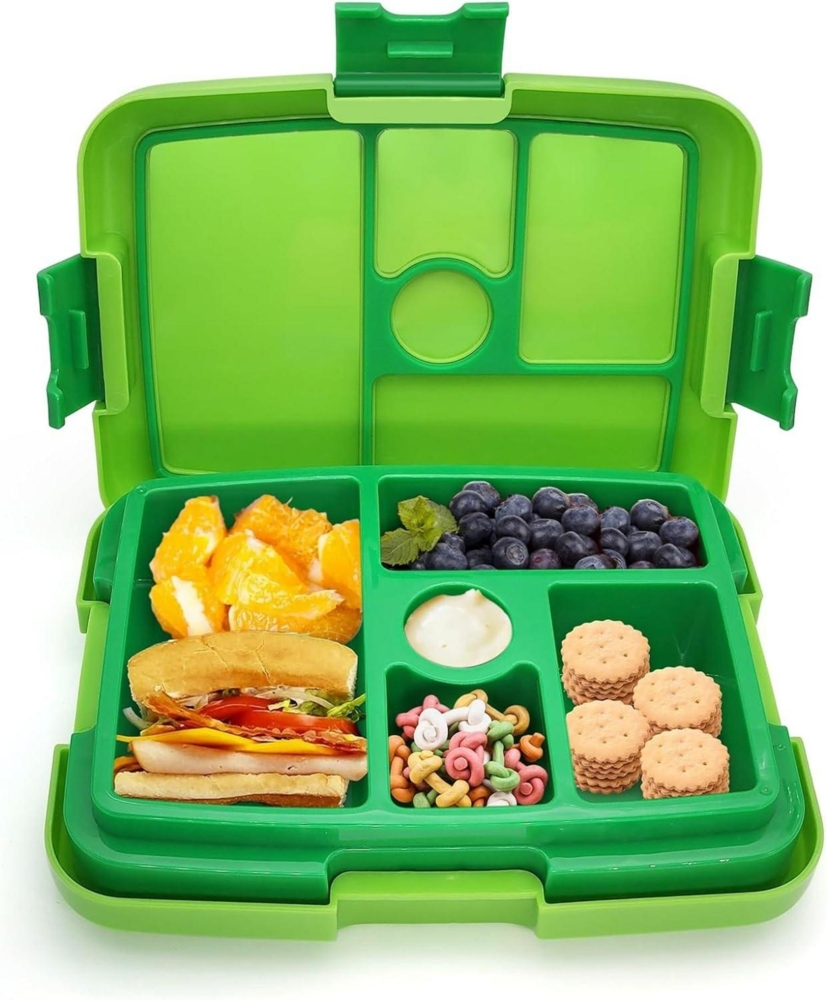 Brotdose Lunchbox Kinder mit Fächern Auslaufsicher Bento Box Kindergarten Grün Bild 1