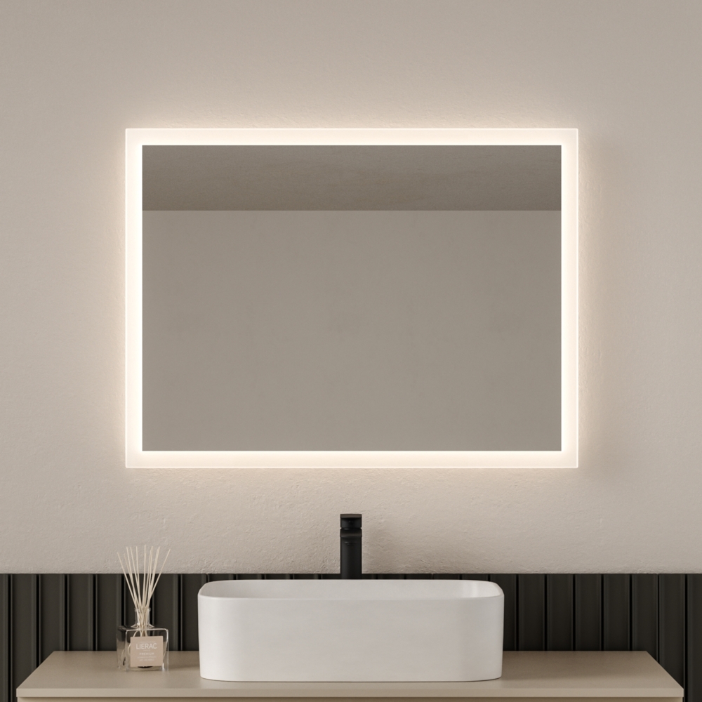 EMKE LED Badspiegel mit Beleuchtung 80x60cm Warmweiß Licht Badezimmerspiegel Wandschalter (nicht enthalten) Bild 1