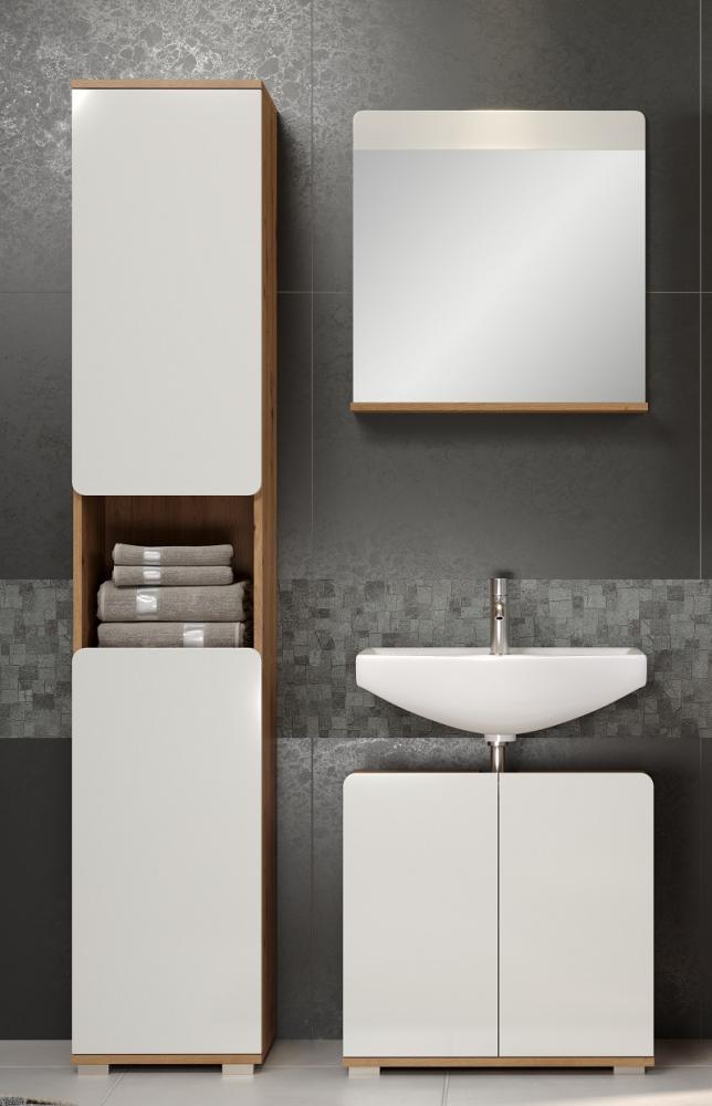 Badezimmer Set Ciara | weiß Hochglanz / Artisan Eiche | 3-teilig Bild 1