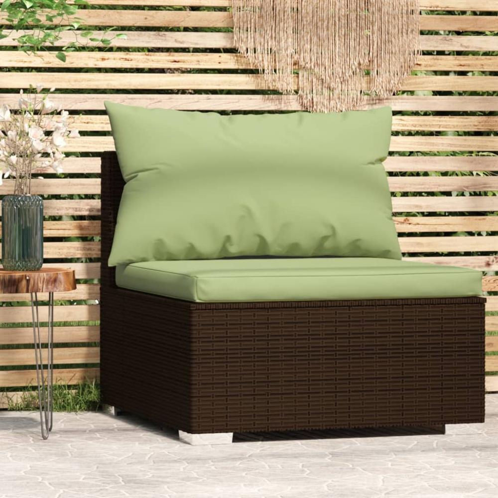 vidaXL Garten-Mittelsofa mit Kissen Braun Poly Rattan 317559 Bild 1