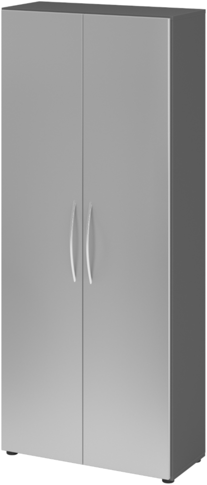 bümö Mehrzweckschrank 80cm breit, Aktenschrank o. Schuhschrank hoch, Schrank mit Regal, Küchenschrank in Graphit/Silber aus Holz, Vorratsschrank & Haushaltsschrank mit Metallgriffen, 4100-G-S Bild 1