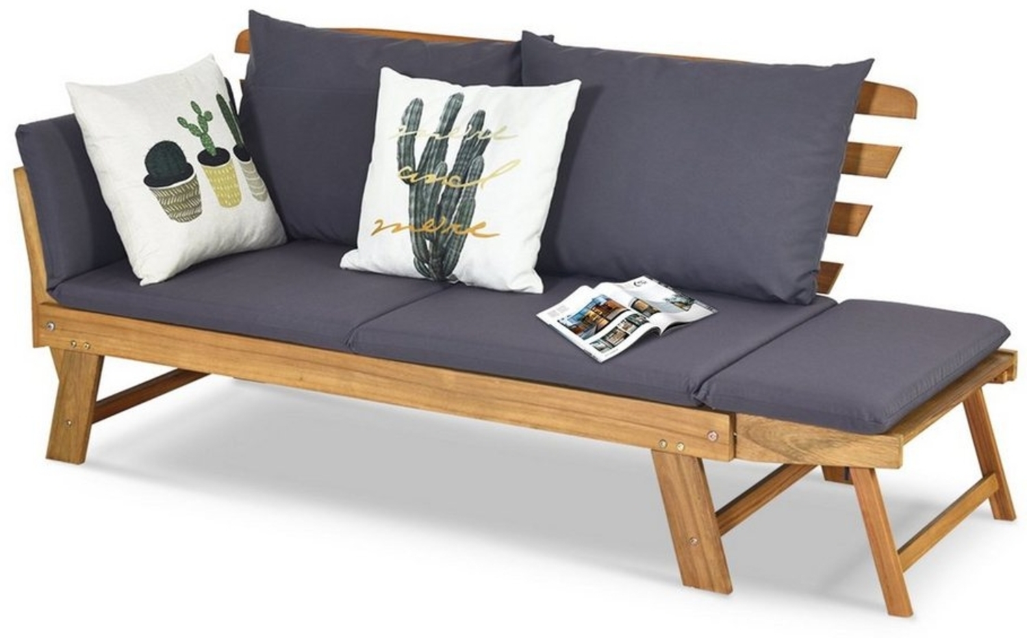 COSTWAY Loungesofa, Gartenbank mit klappbaren Seitenlehnen & Auflage Bild 1