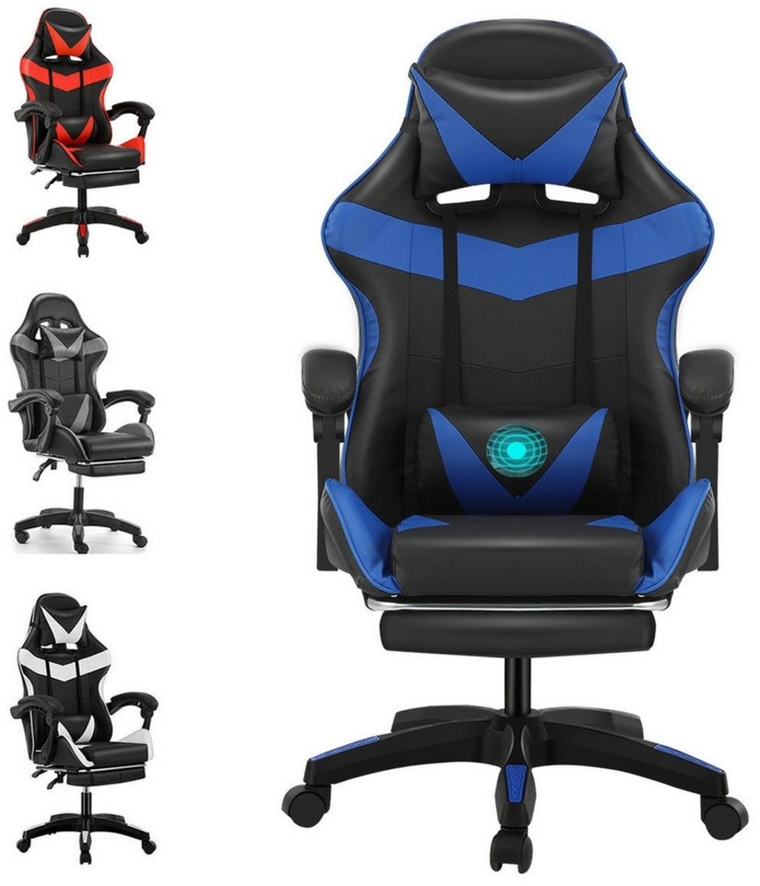 oyajia Gaming Chair Ergonomisch Gaming Stuhl, Bürostuhl mit Massagefunktion, und Fußstütze (Gaming Chair Gepolstert mit Verstellbare Lendenkissen, Kopfkissen und Fußstütze), Verstellbare Gamer Stuhl, Maximale Belastung 130 kg, 360° Drehbar Bild 1