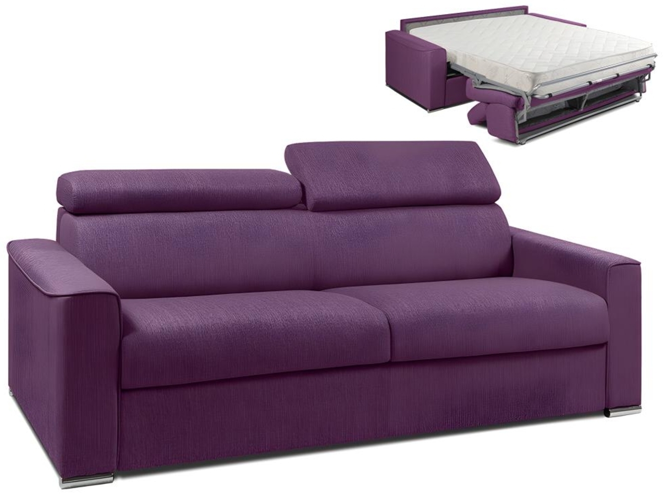 Schlafsofa 4-Sitzer Stoff VIZIR - Violett - Liegefläche mit Lattenrost: 160 cm - Matratzenhöhe: 18 cm Bild 1