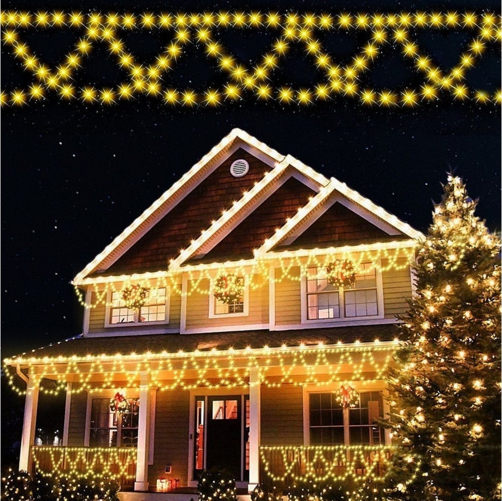 Elegear LED-Lichtervorhang Eisregen Lichterkette Weihnachtsbeleuchtung Deko, 10M(Max. 40M), 450-flammig, Weihnachtsbeleuchtung Deko Außen/Outdoor mit Timer/Memory-Funktion Bild 1