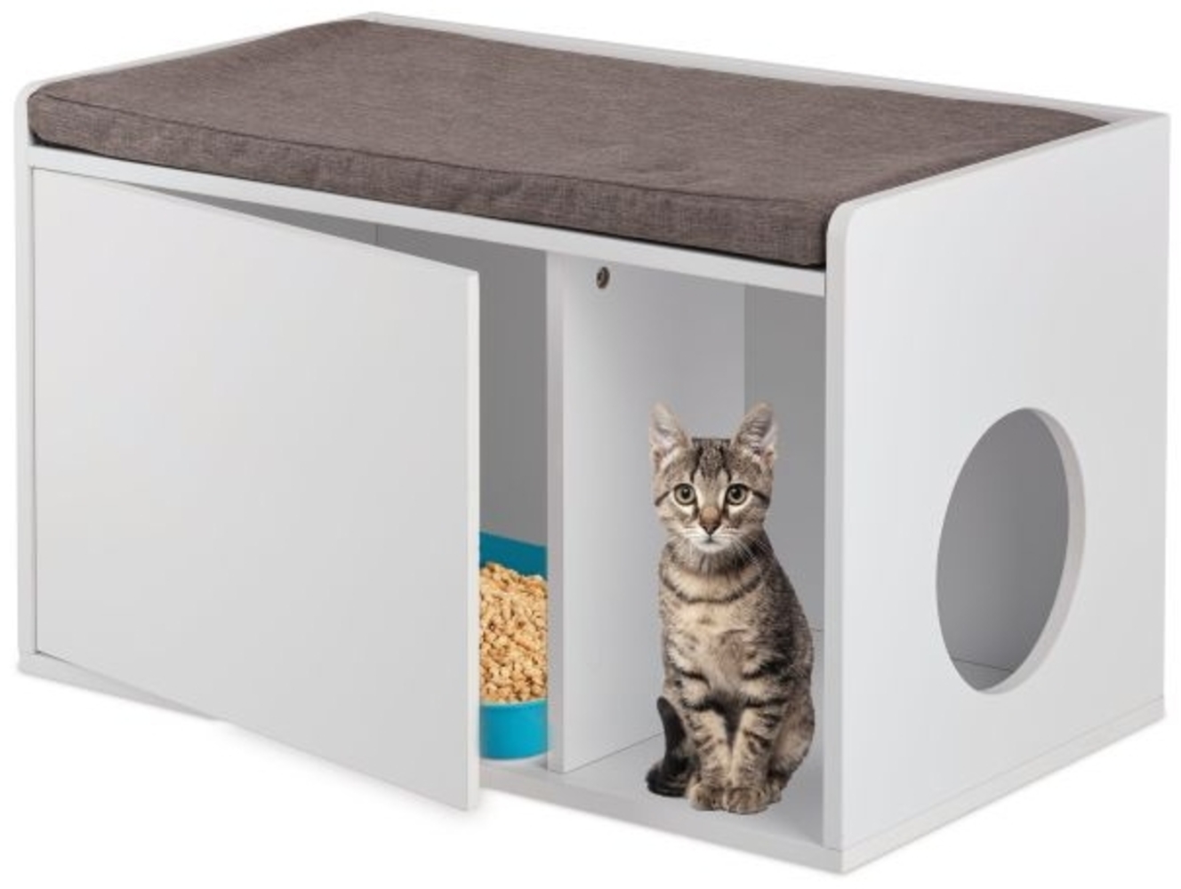 Katzenschrank mit Sitzauflage, weiß, 45,5 x 75 x 43 cm Bild 1