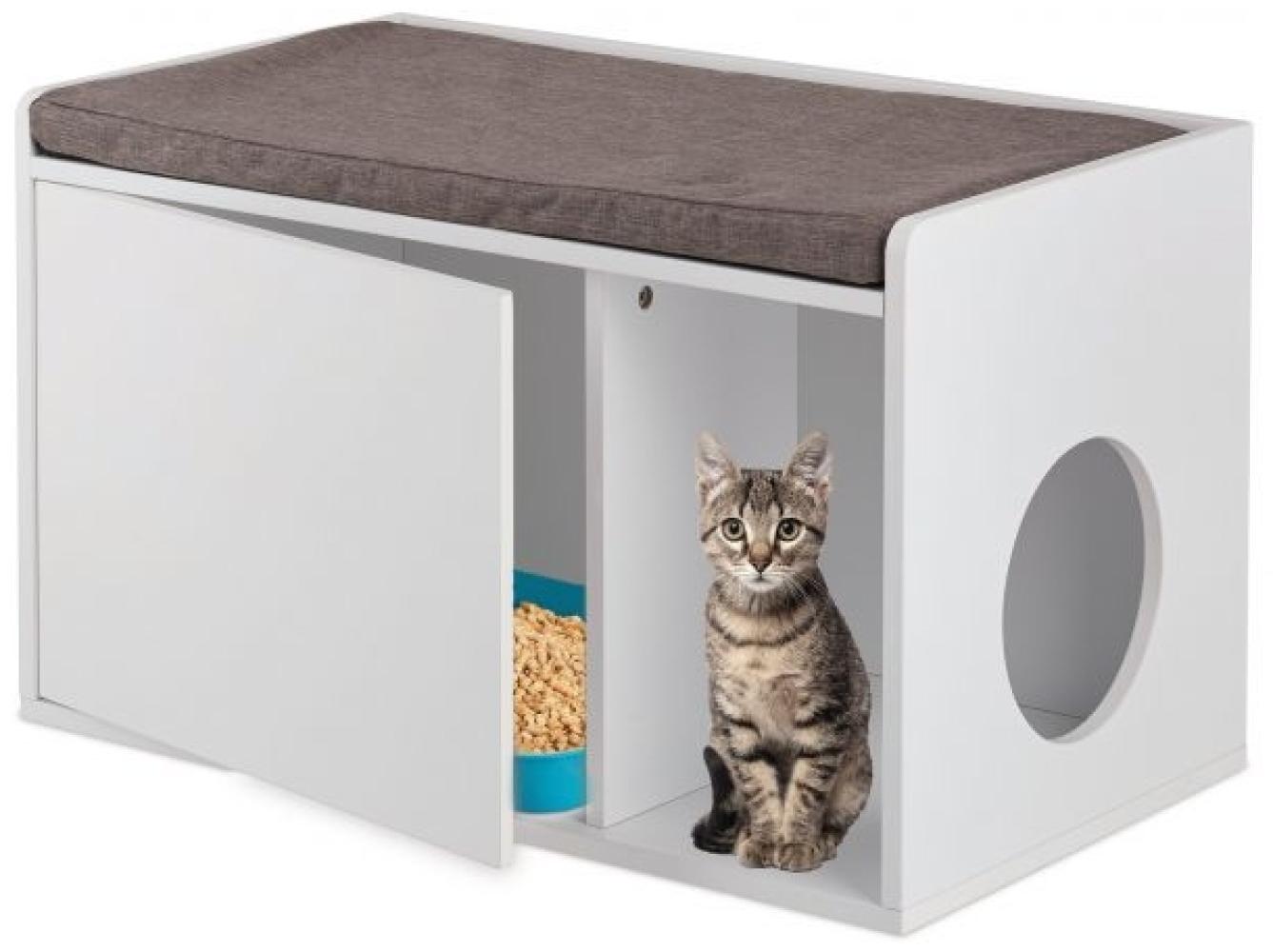 Katzenschrank mit Sitzauflage, weiß, 45,5 x 75 x 43 cm Bild 1