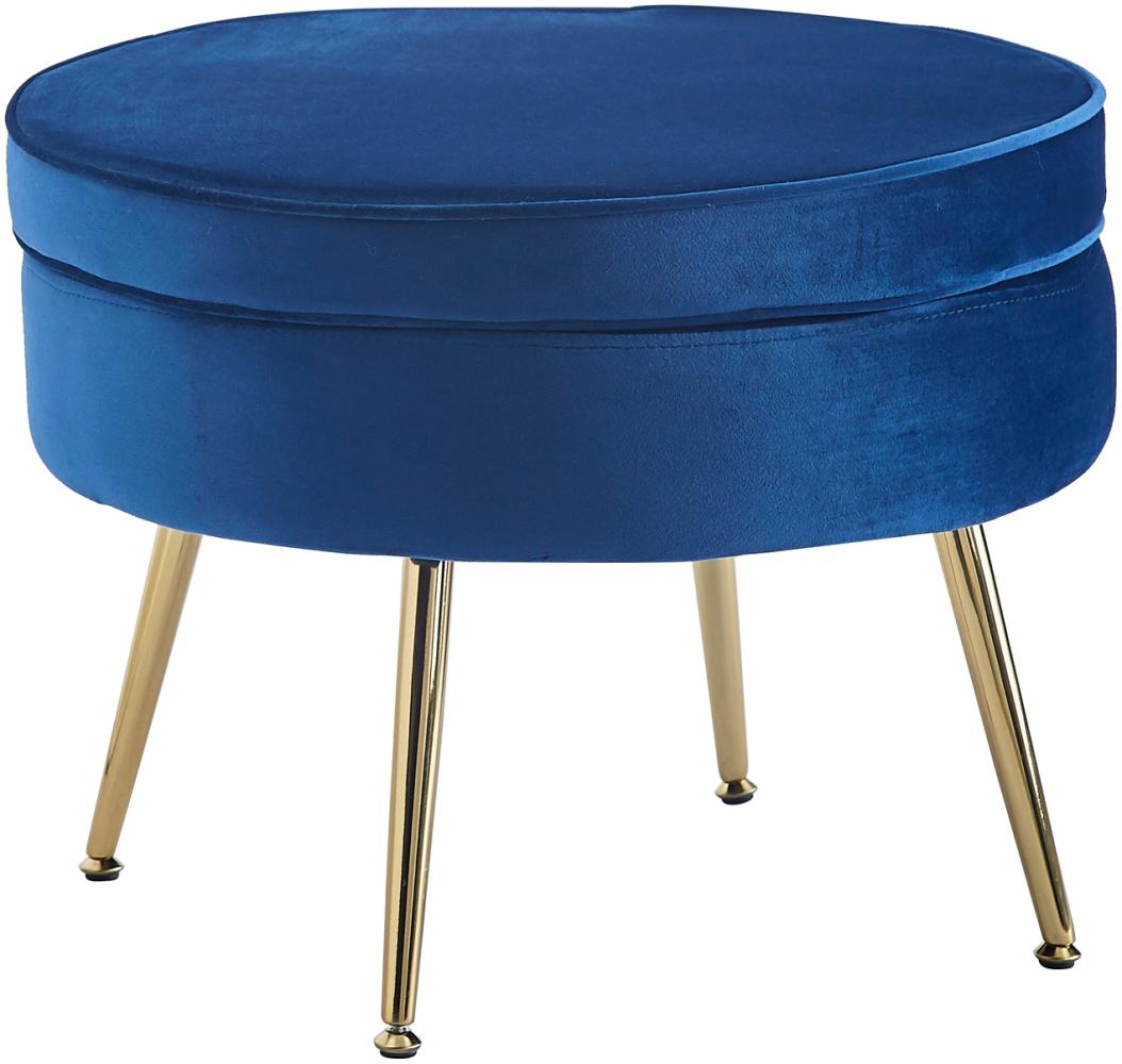 Sitzpouf rund Samt Dunkelblau Sitzhocker Hocker Fußhocker Stoffhocker Bild 1