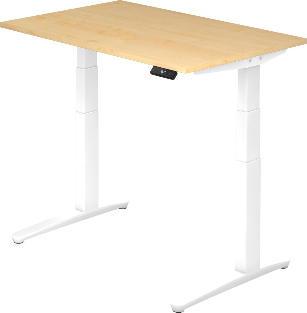 bümö elektrisch höhenverstellbarer Schreibtisch 120x80 cm mit Memory-Steuerung - Design Schreibtisch höhenverstellbar elektrisch, elektrischer Schreibtisch Ahorn, Gestell weiß, XBHM12-3-WW Bild 1