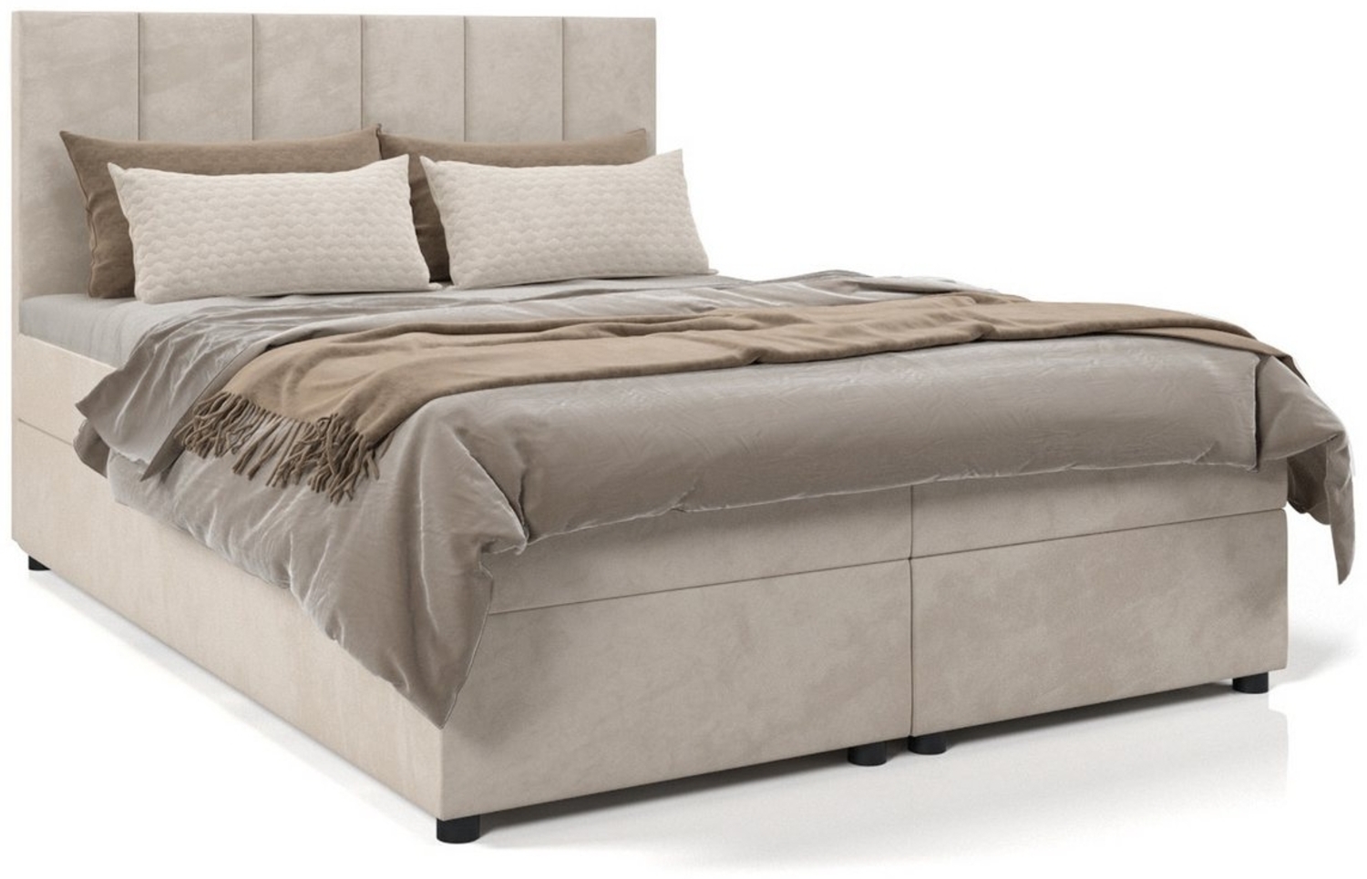 Deine Möbel 24 Boxspringbett VIKA Komplettbett Polsterbett Bett Bonellfederkernmatratzen H3 (Taschenfederkernmatratzen 7 Zonen H4 optional Samt Velour, 3-St, Ehebett Matratzen H3 / H4 zur Auswahl Beige Grau Hellgrau Dunkelgrau), inkl Topper Bettkästen,... Bild 1