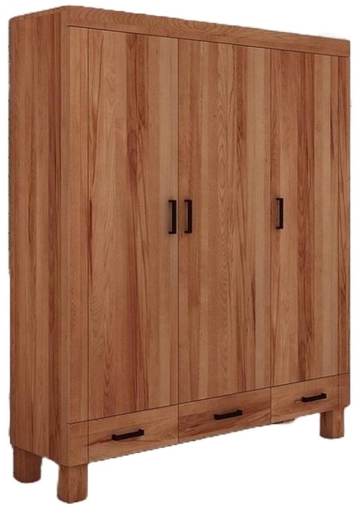 Kleiderschrank Ringo aus Kernbuche massiv 157x55x190 m. 3 Türen und 3 Schubladen Bild 1