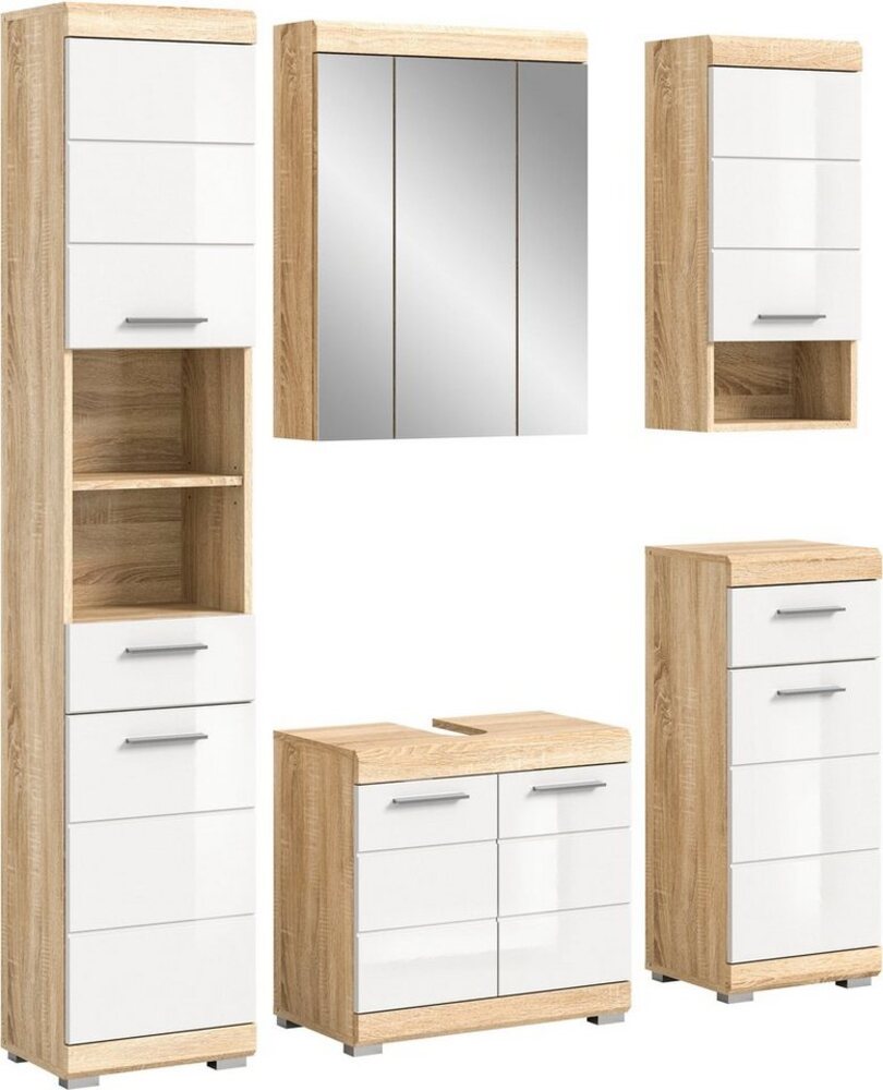 INOSIGN Badmöbel-Set Siena, 5 teilig, bestehend aus:, (Set, 5-St), Hochschrank, WBU, Spiegelschrank, Unterschrank, Hängeschrank Bild 1