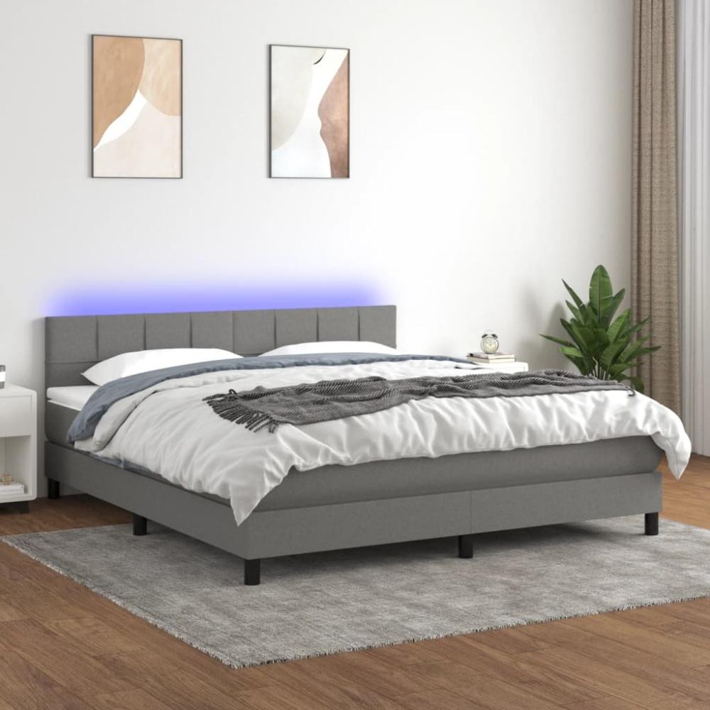 vidaXL Boxspringbett mit Matratze & LED Dunkelgrau 180x200 cm Stoff 3133174 Bild 1