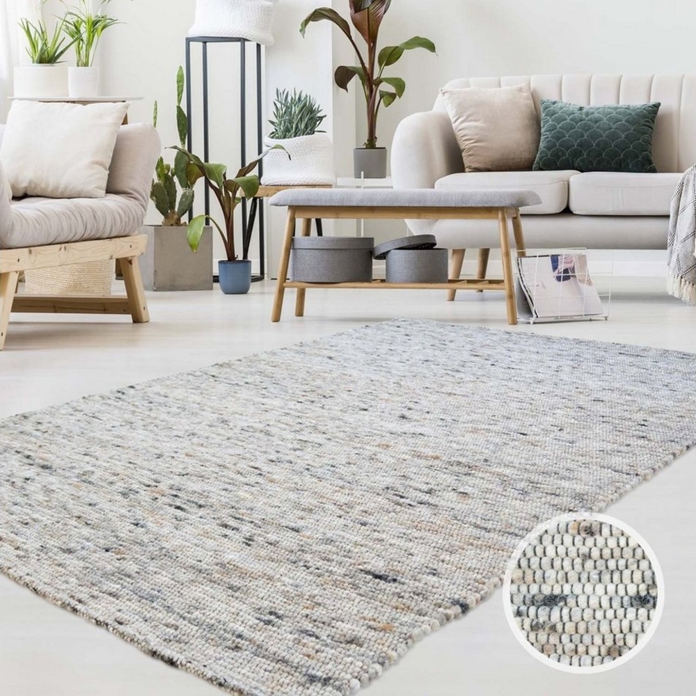 TaraCarpet Wollteppich TaraCarpet Handwebteppich Frankeneck, rund, Höhe: 13 mm, Handgewebter Teppich gewalkt Wohnzimmer Schlafzimmer Esszimmer 130x130 Bild 1