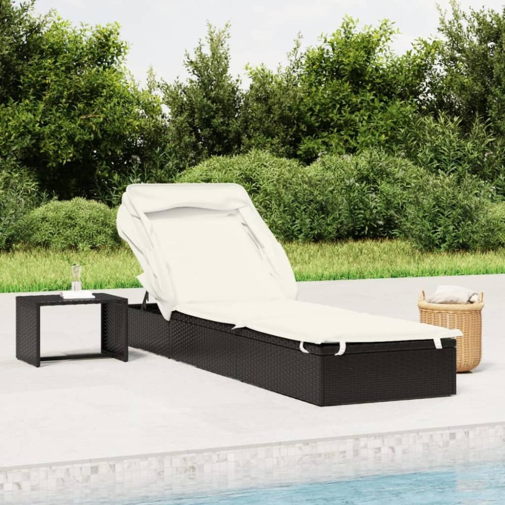 vidaXL Sonnenliege mit Faltdach Schwarz 213x63x97 cm Poly Rattan 319638 Bild 1