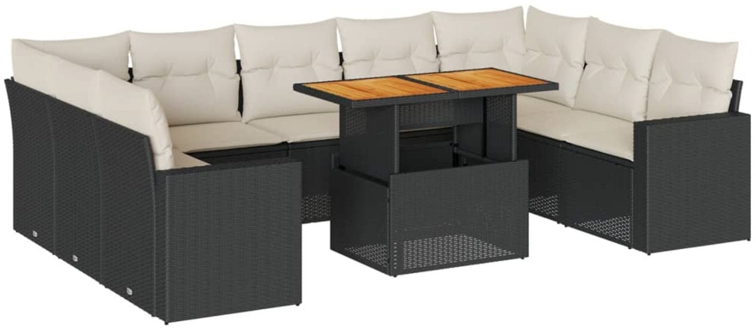 vidaXL 10-tlg. Garten-Sofagarnitur mit Kissen Schwarz Poly Rattan 3327080 Bild 1