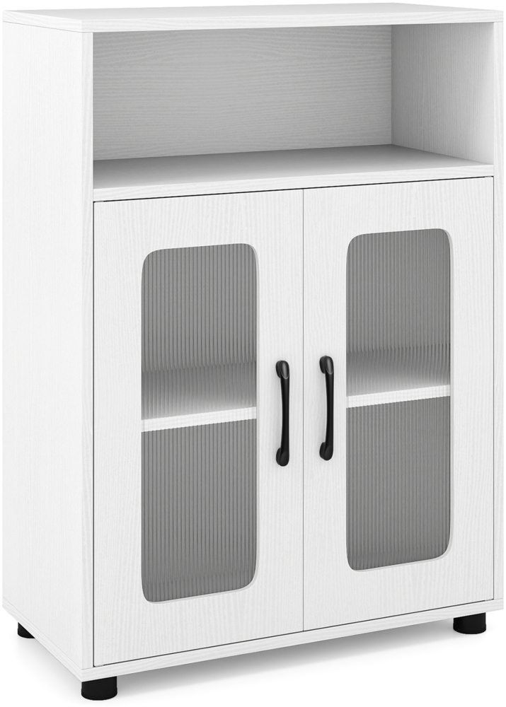 Badezimmerschrank freistehender Bodenschrank mit 2 Türen & 3-stufig verstellbarem Regal Weiß Bild 1