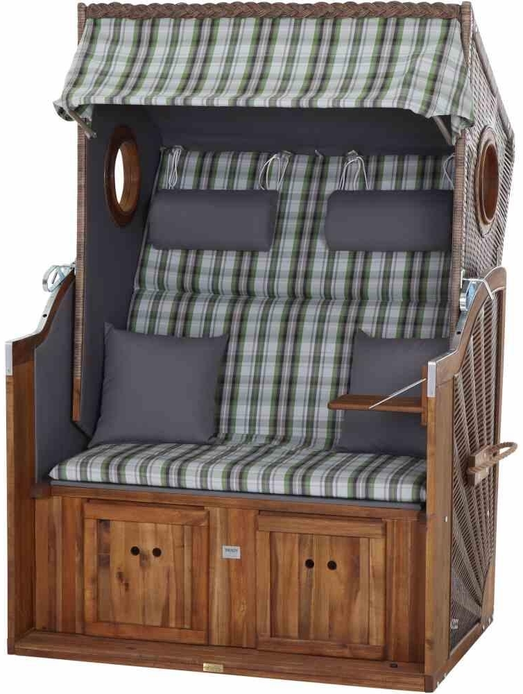 TRENDY by deVries 'Trend 45' Strandkorb, Stoff 749, PE-Geflecht walnuss, Akazienholz FSC® 100%, mit Bullauge Bild 1