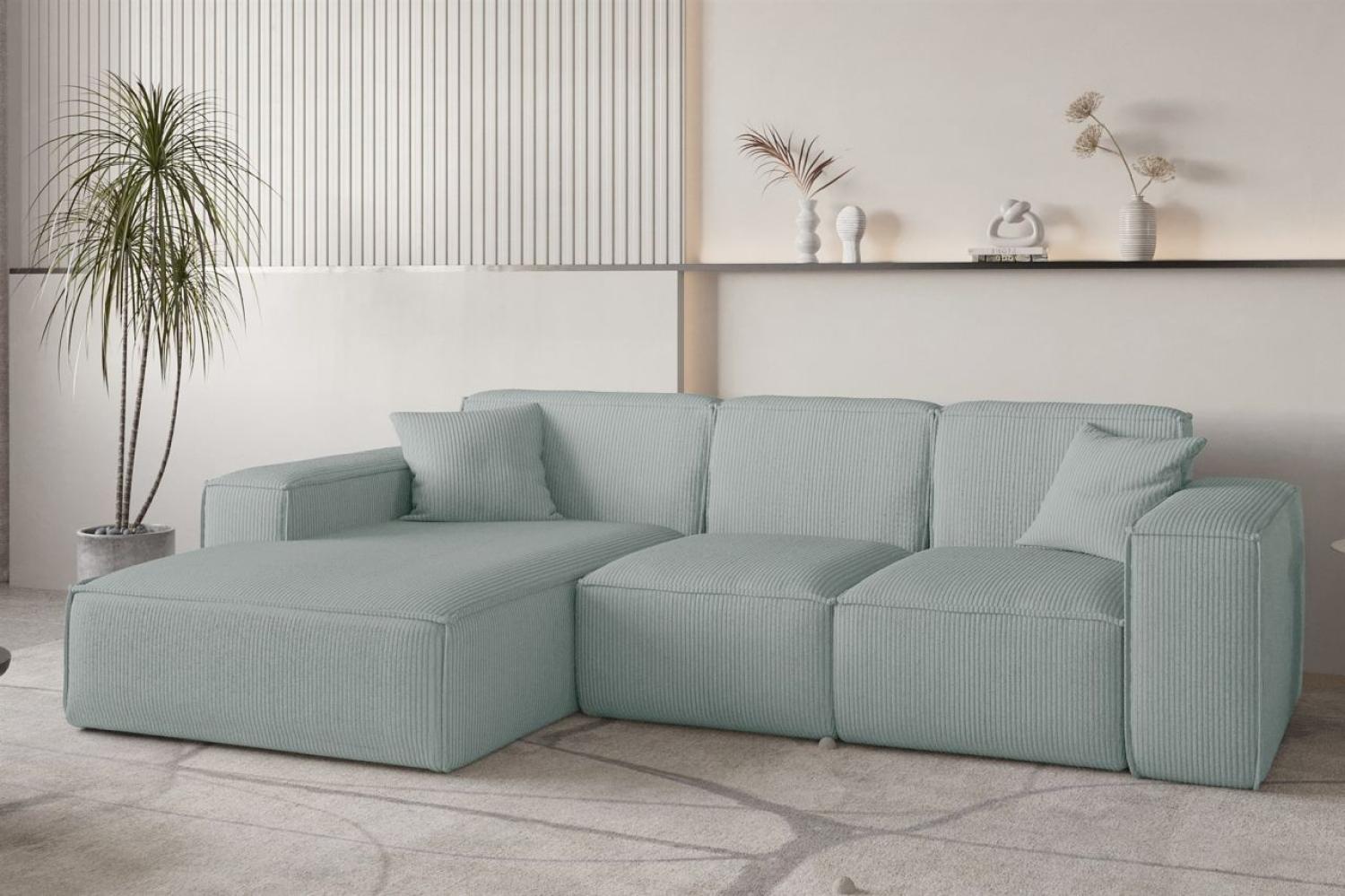 Ecksofa Designersofa CELES PREMIUM in Stoff Scala Saphirblau Ottomane Links Bild 1