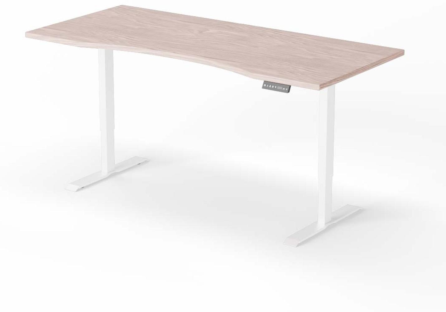 elektrisch höhenverstellbarer Schreibtisch CURVED 200 x 90 cm - Gestell Weiss, Platte Walnuss Bild 1