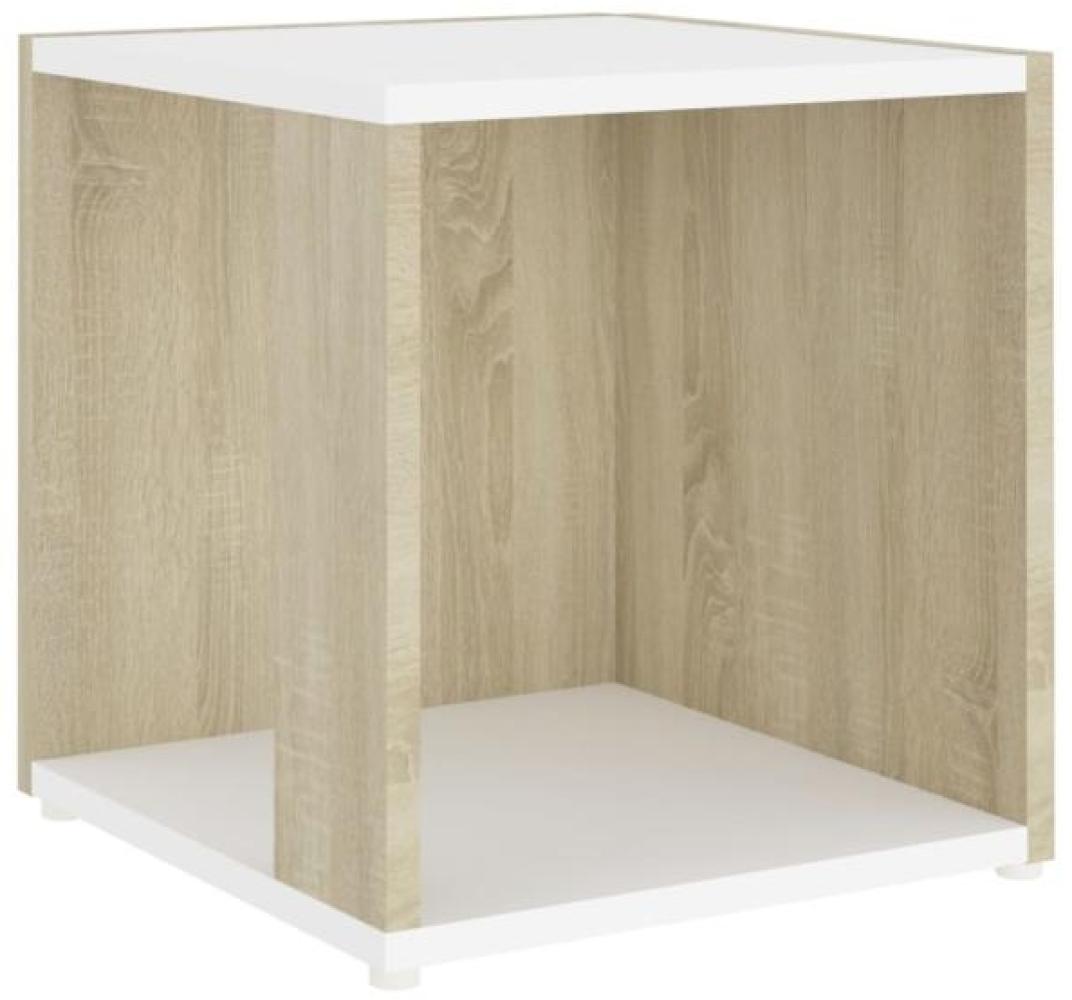 vidaXL Beistelltisch Weiß und Sonoma-Eiche 33 x 33 x 34,5 cm Spanplatte Bild 1