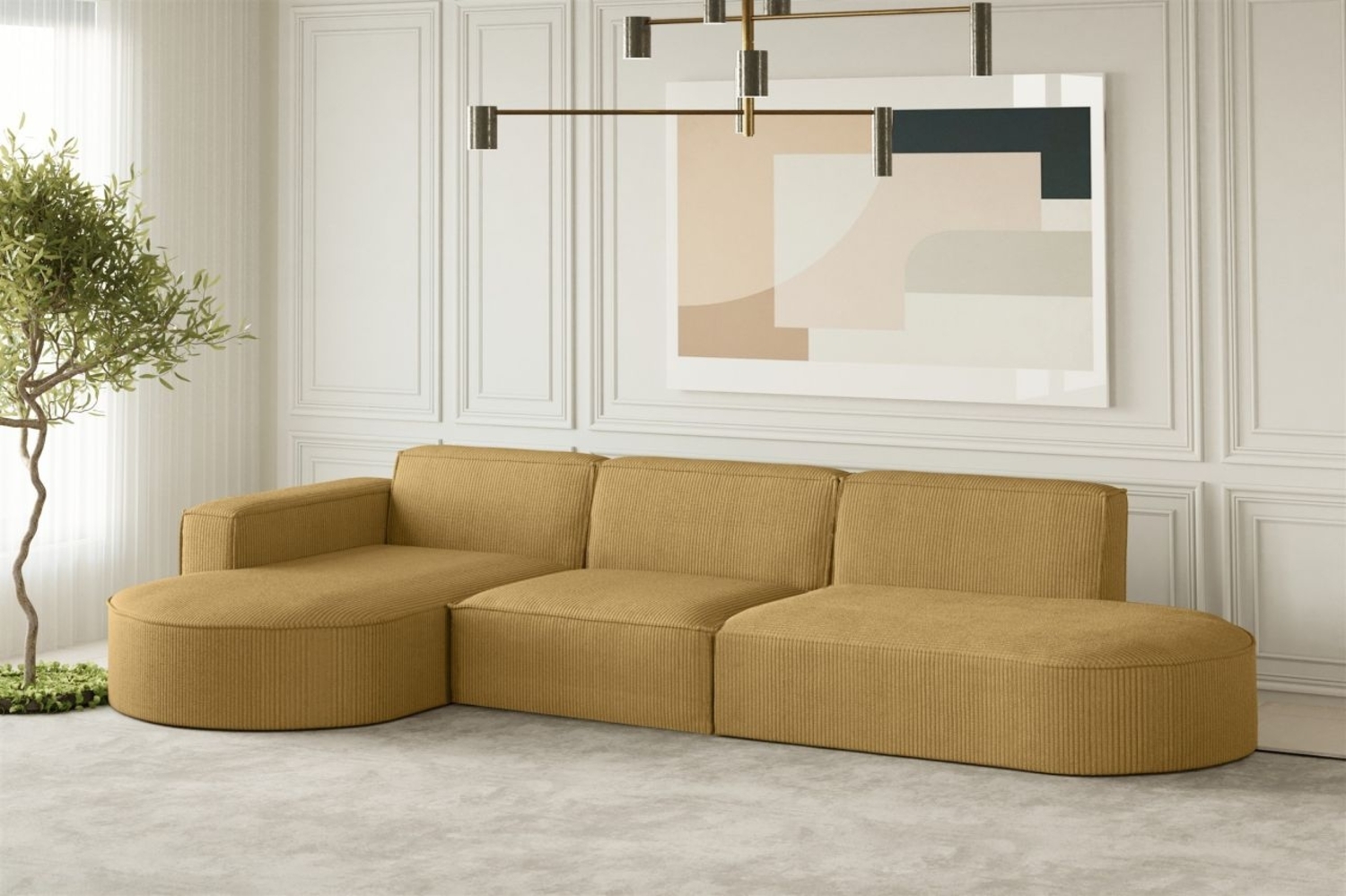 Ecksofa Designersofa PALMA in Stoff Scala Senfgelb Ottomane Links Bild 1