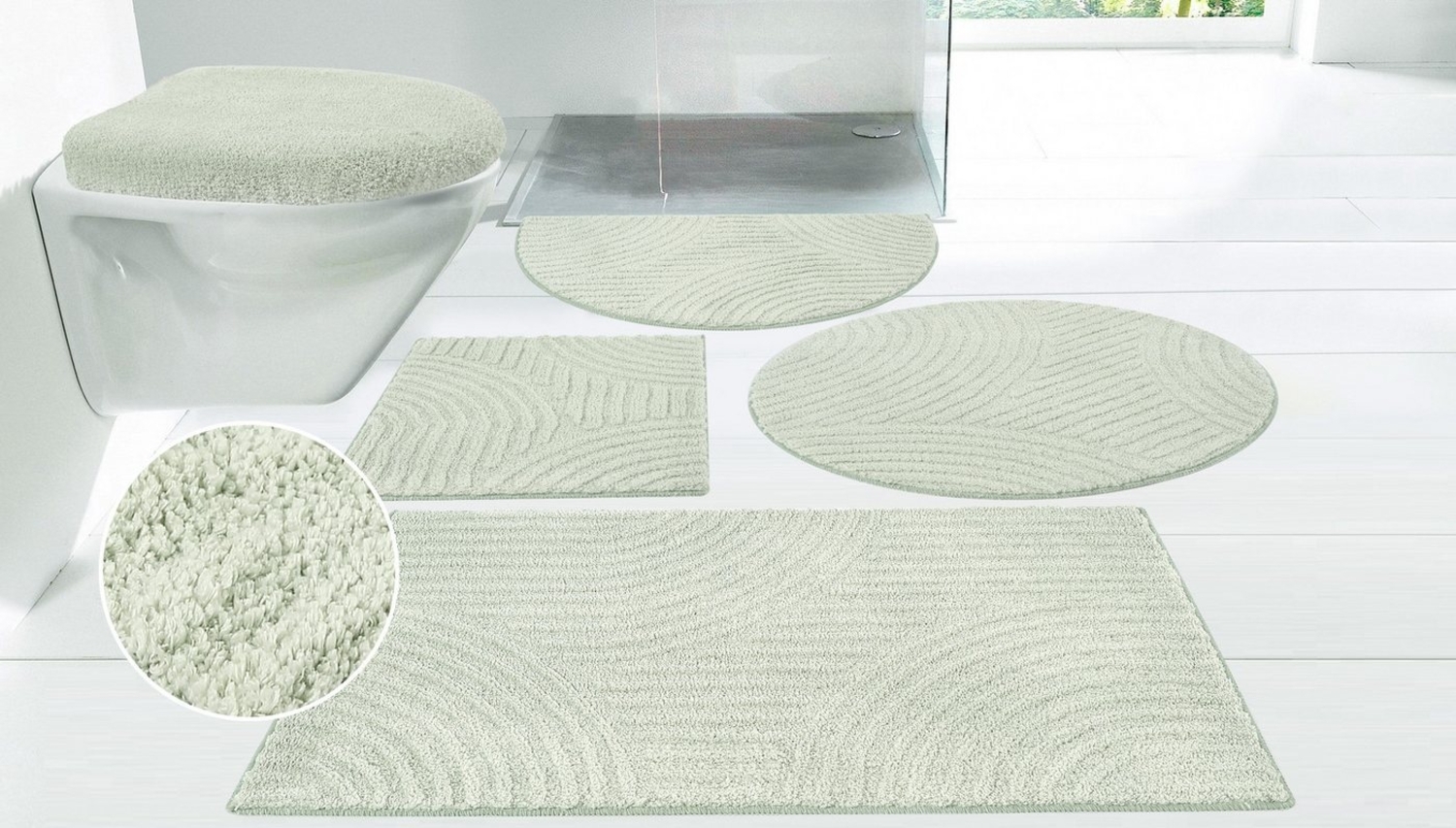 my home Badematte Ognon, Scandi, Boho, modernes Muster, Höhe 15 mm, rutschhemmend beschichtet, fußbodenheizungsgeeignet, schnell trocknend, strapazierfähig, Polyester, rechteckig, 3tlg. Hänge-WC-Set, Badteppich, Uni Farben, Hoch-Tief-Effekt Bild 1