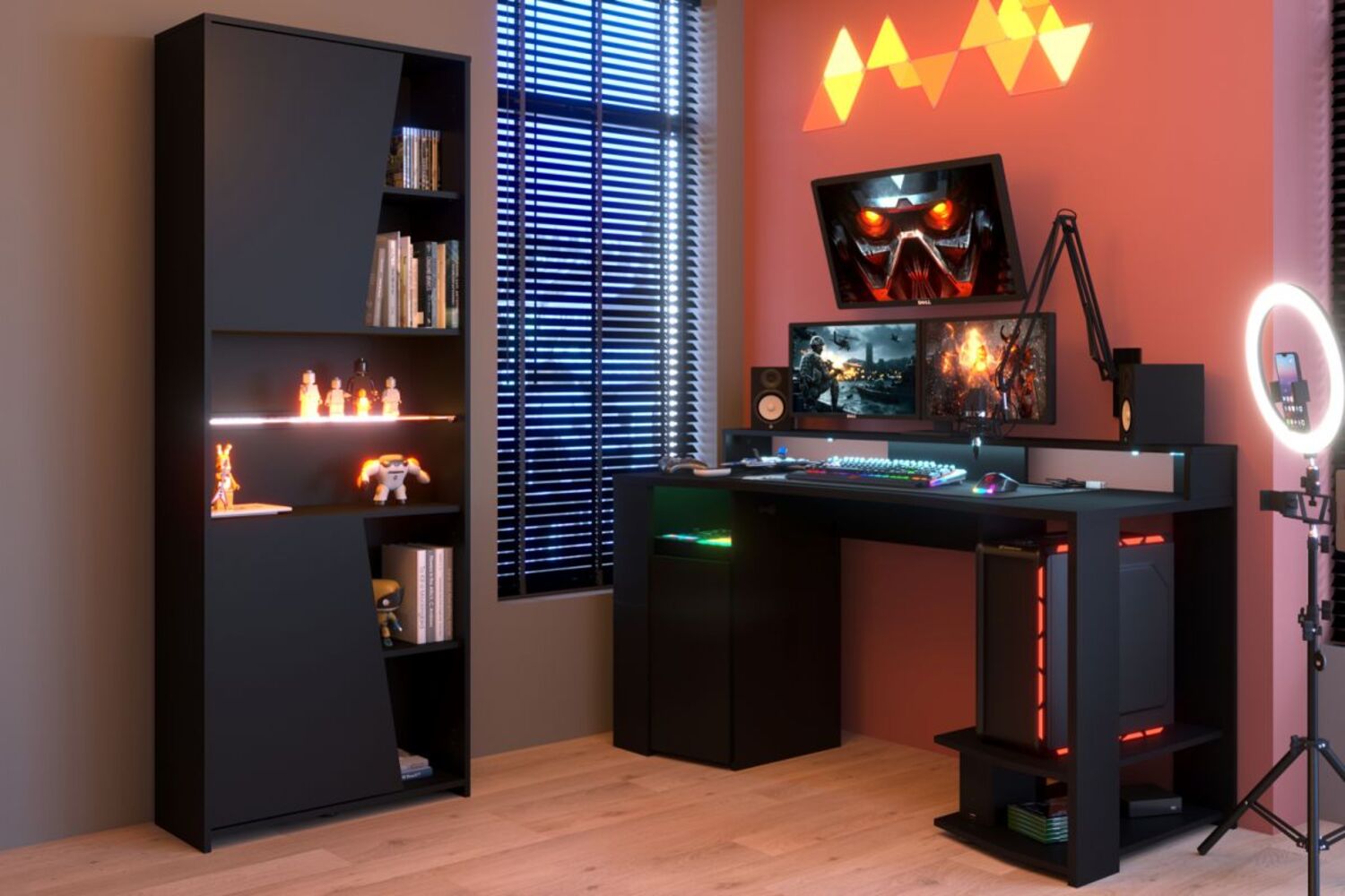 Parisot Gaming Set in schwarz Gamingtisch und Regal Bild 1