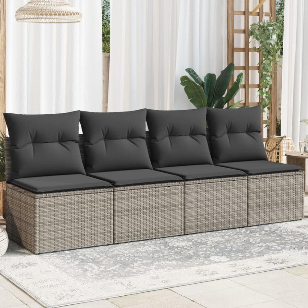 vidaXL Gartensofa mit Kissen 4-Sitzer Grau Poly Rattan 366116 Bild 1