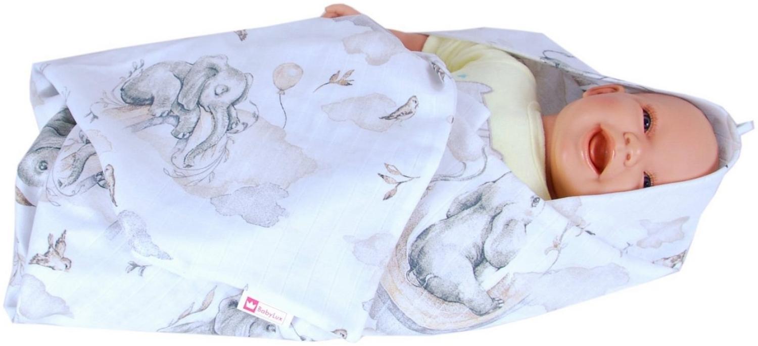 BabyLux Badetuch BabyLux Badetuch Handtuch Musselin Baby Kind Kaputzenhandtuch 80x80cm, OK127 Elefant Beige Bild 1