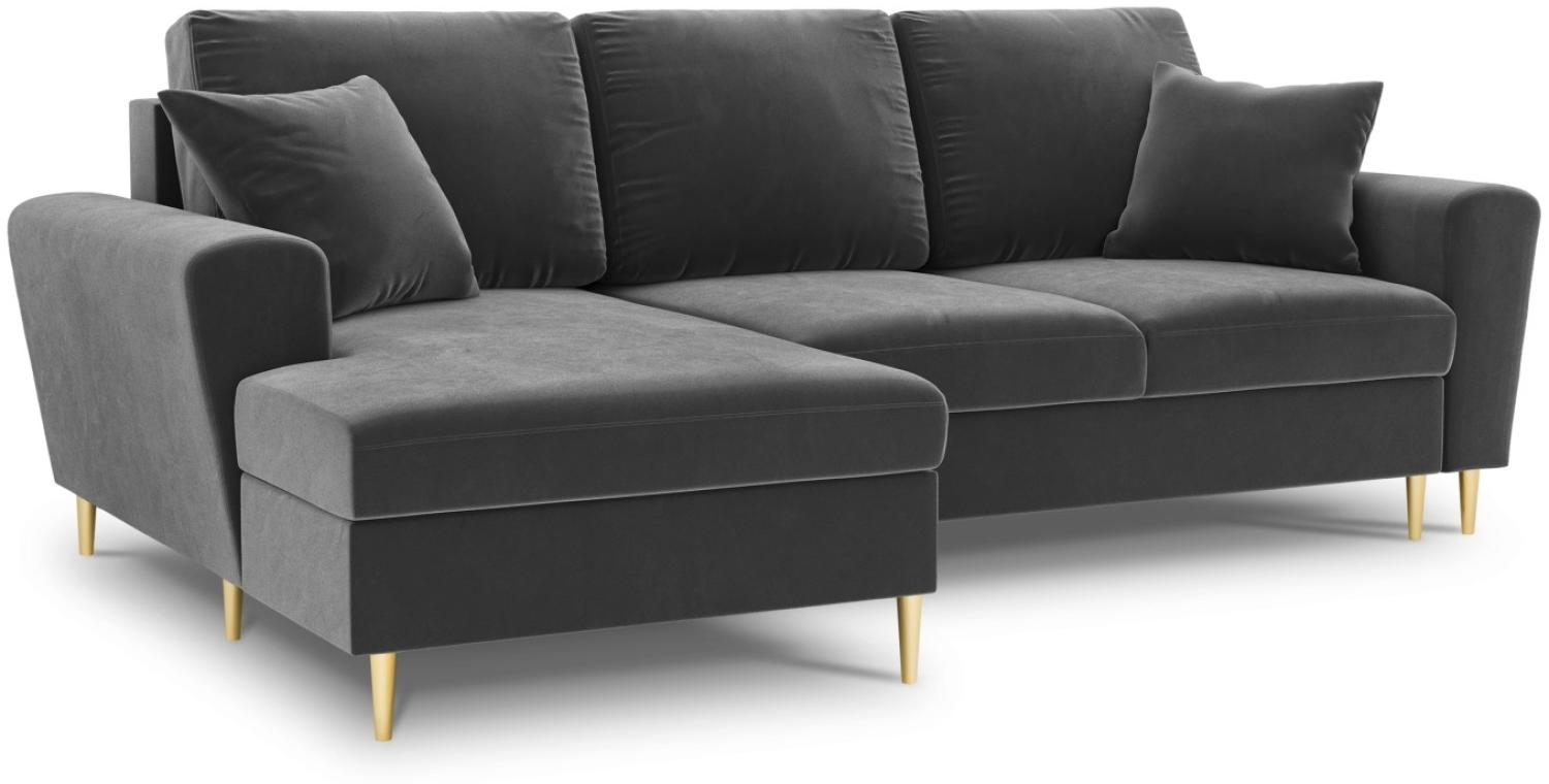 Micadoni 4-Sitzer Samtstoff Ecke links Sofa mit Bettfunktion und Box Moghan | Bezug Light Grey | Beinfarbe Gold Metal Bild 1