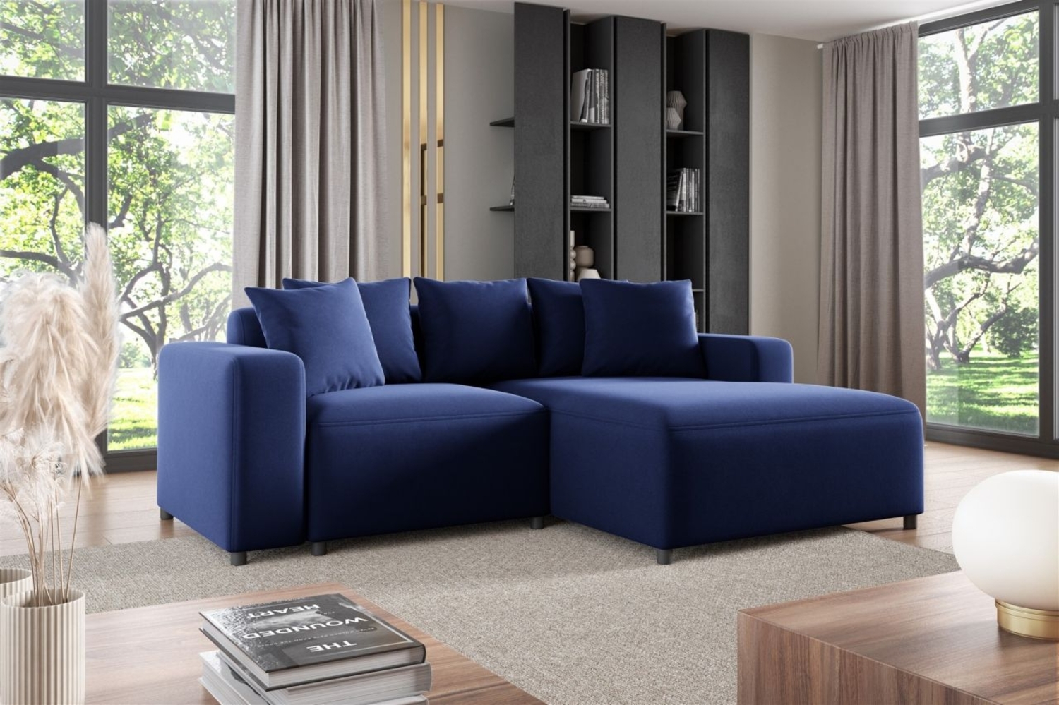 Ecksofa Designersofa Sofa MEGAN XS in Stoff Salvador Dunkelblau Ottomane Rechts Bild 1