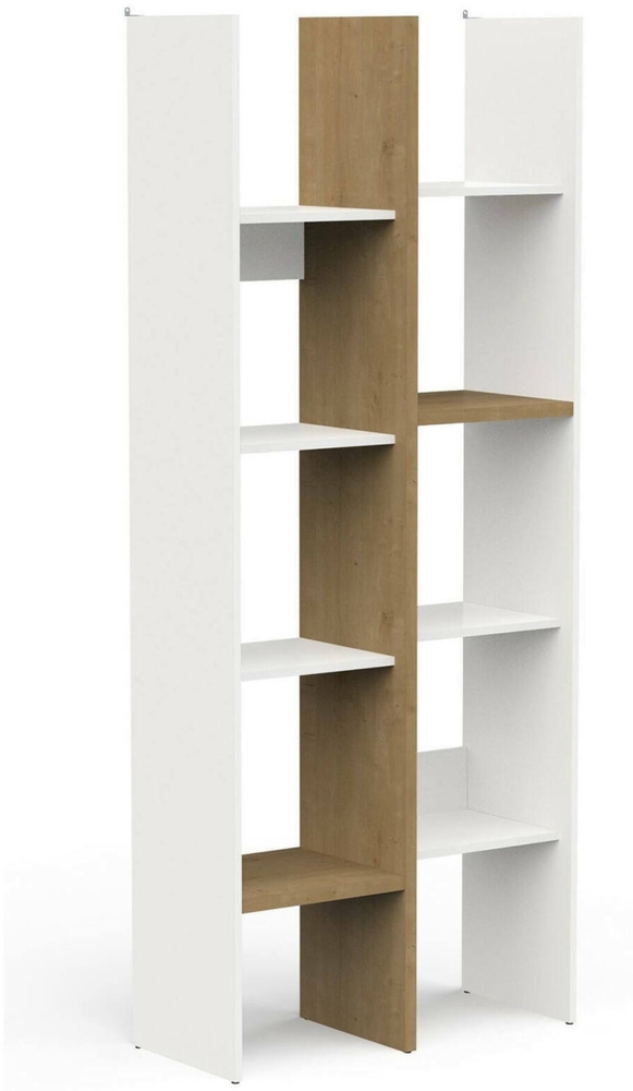 Dmora Bücherregal Badia, Büroregal, Mobiler Buchhalter, Bücherbrett, 76x33 h183 cm, Eiche und Weiß Bild 1