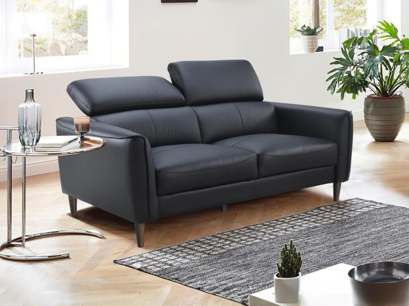 Vente-unique - Sofa 2-Sitzer - Büffelleder - Schwarz - SALVI Bild 1